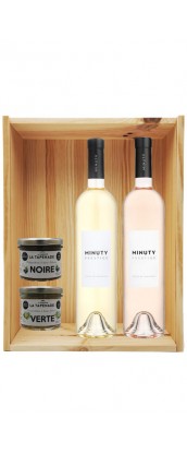 Coffret cadeau bois vin Provence Minuty Personnalisé + 2 tapenades