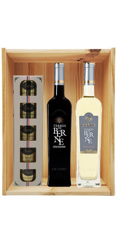 Coffret cadeau bois vin Provence Terres de Berne Personnalisé +Ecrin Sarladais